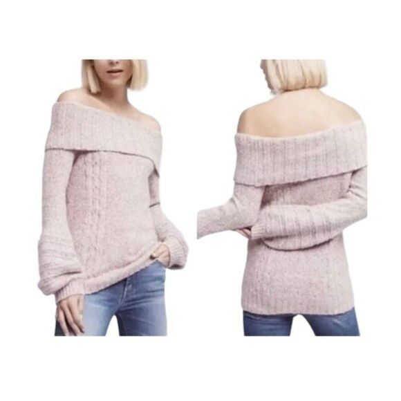 Anthropologie Sleeping on Snow Violet  Marled Off Shoulder Cowl Neck Sweater Lar - Picture 1 of 11